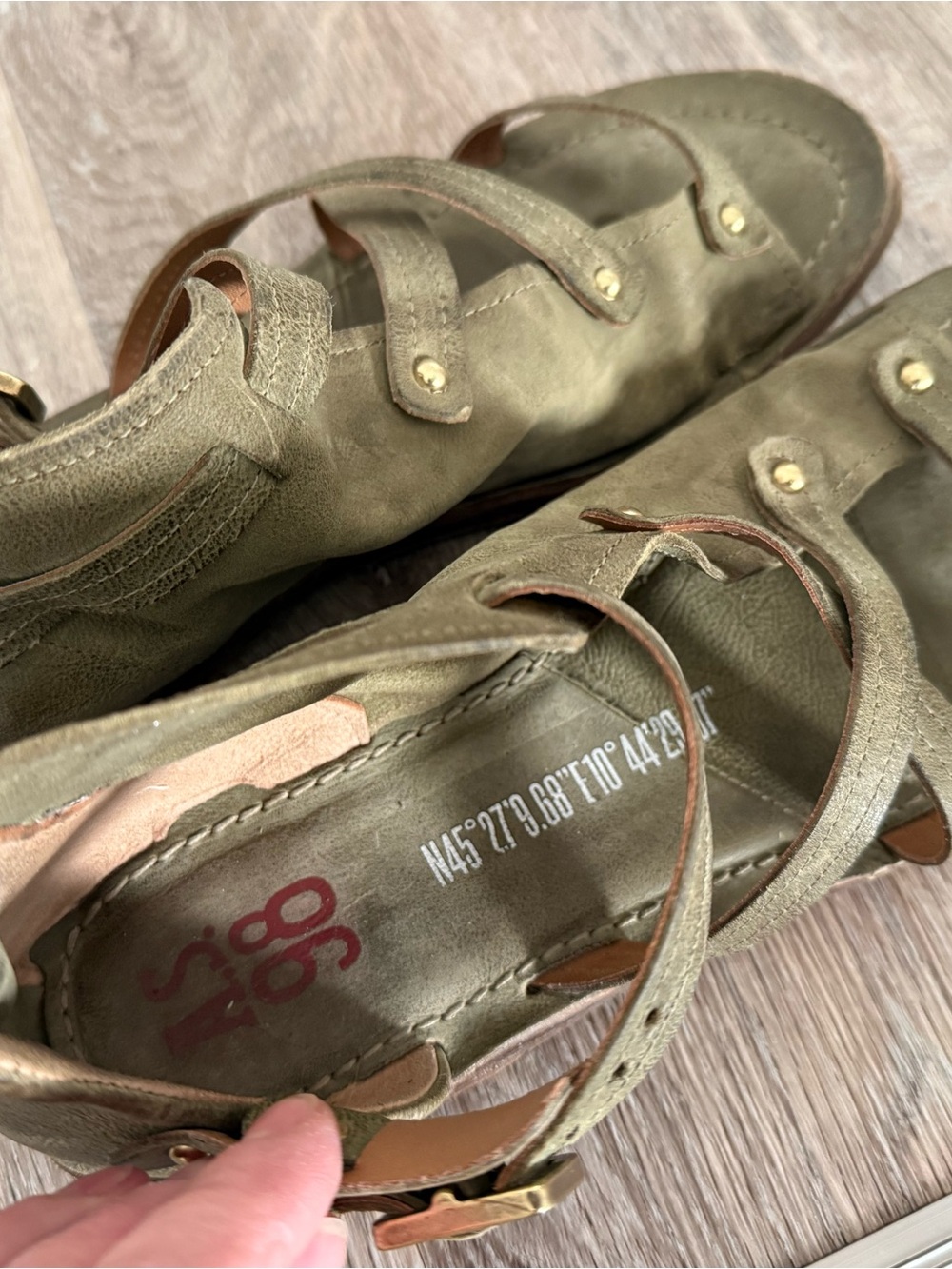 A.S.98 Olive Green Suede Strappy Sandals